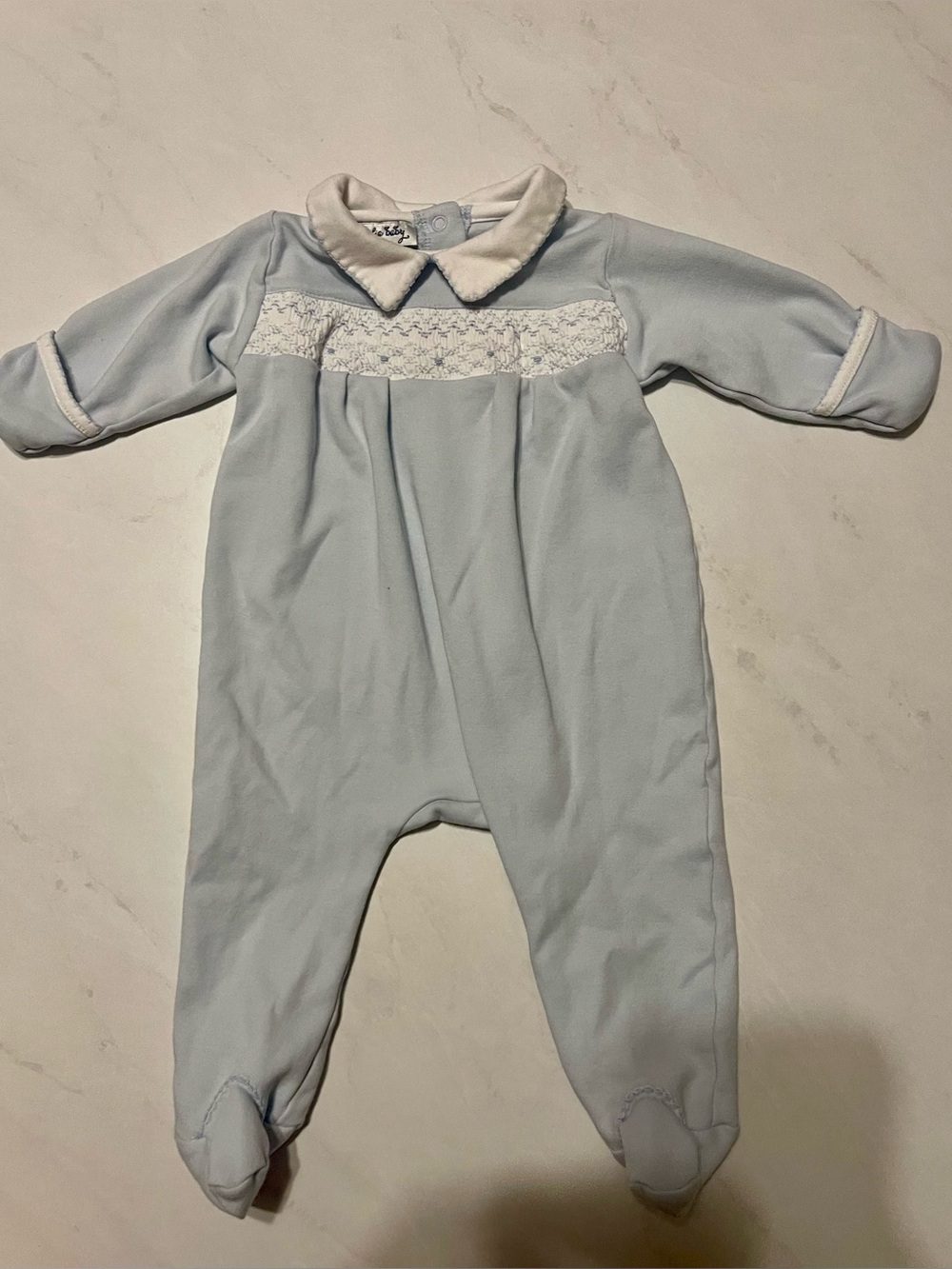 Magnolia Baby Smocked Charmed Footie with Collar in Blue